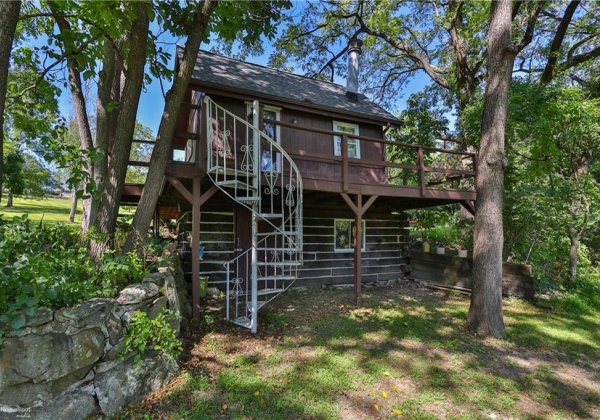 Front side of cabin; storage on lower level