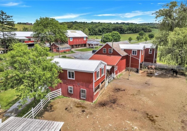 outbuildings across from house