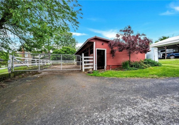 run-in shed exterior on house side of farm