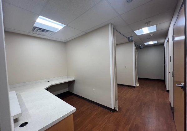 Front desk area with view of both medical bays