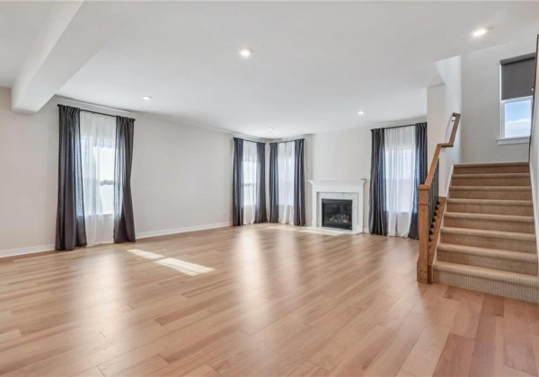 Family room with steps to upper level