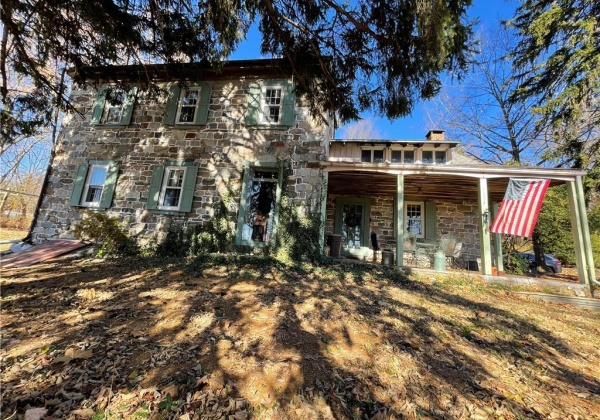 Front of stone farmhouse.