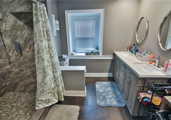 Beautiful new bathroom with dual vanity sinks